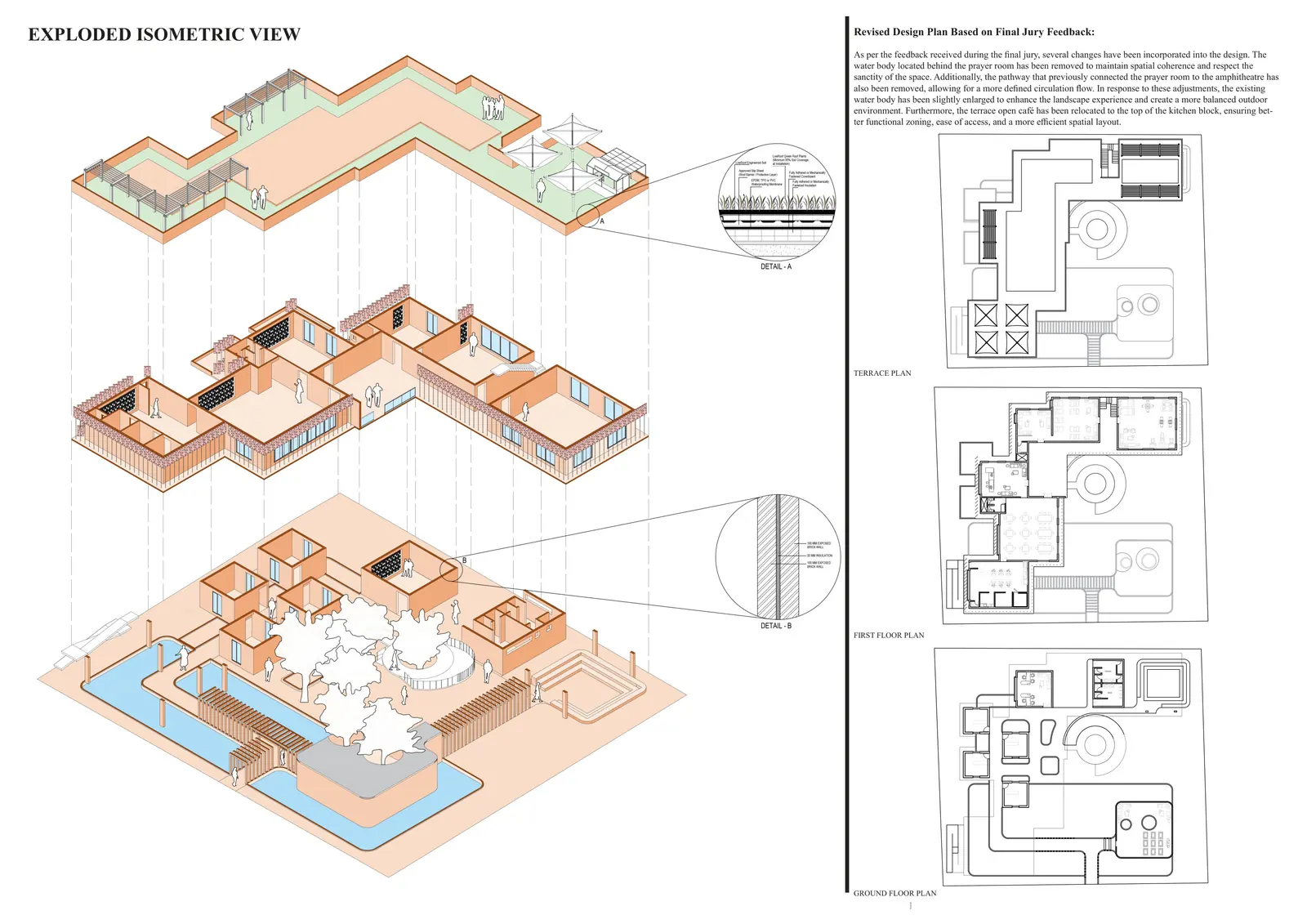 Revised exploded isometric and floor plans after the final jury