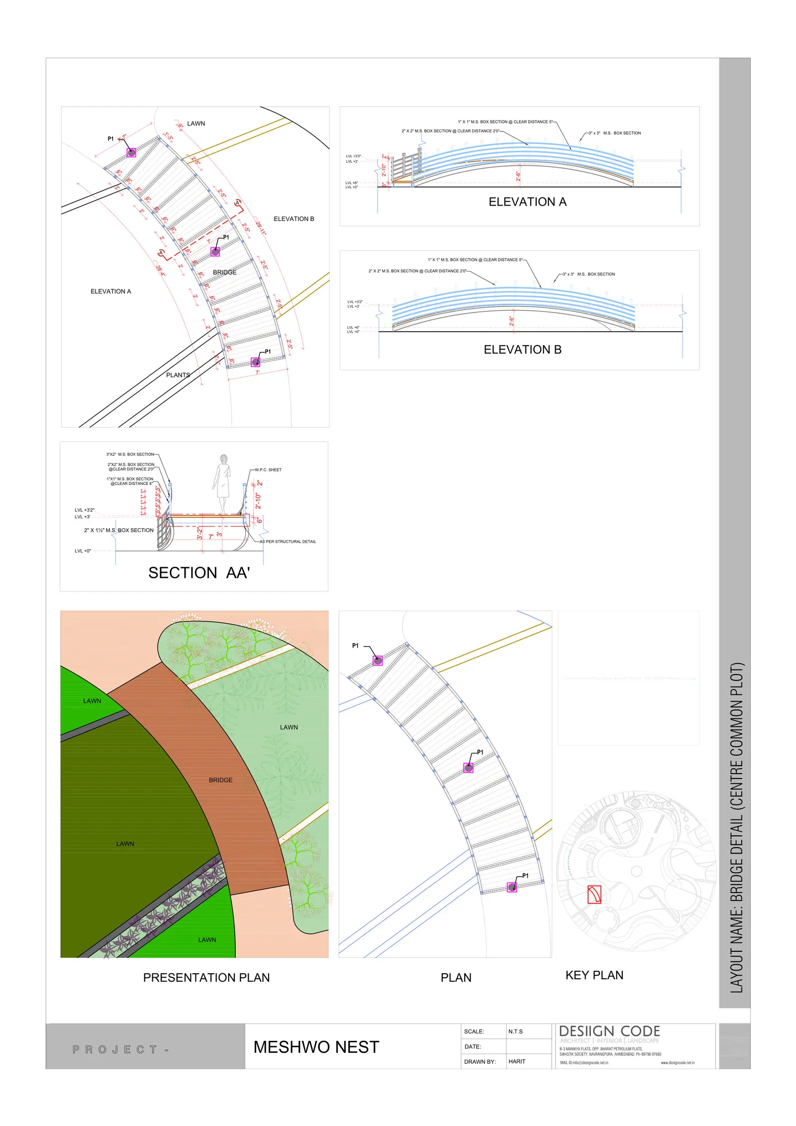 Meshwo Nest bridge presentation plan, elevations and section