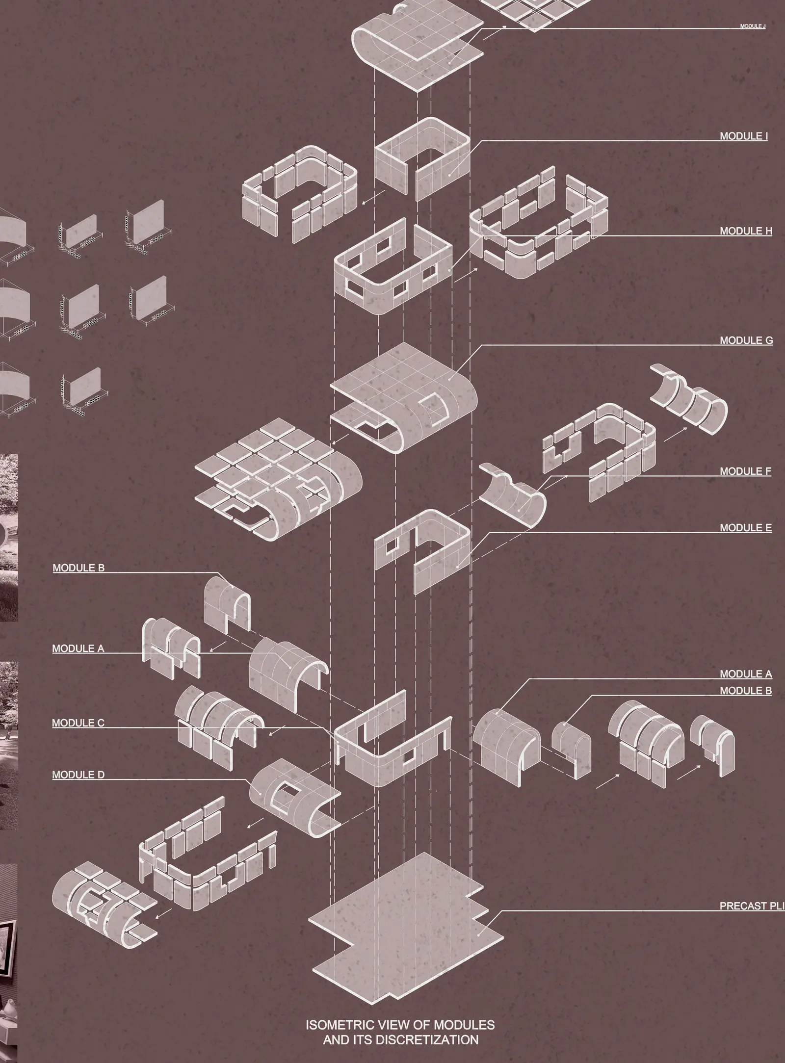 Exploded isometric of the MORPHO modules above the precast plinth