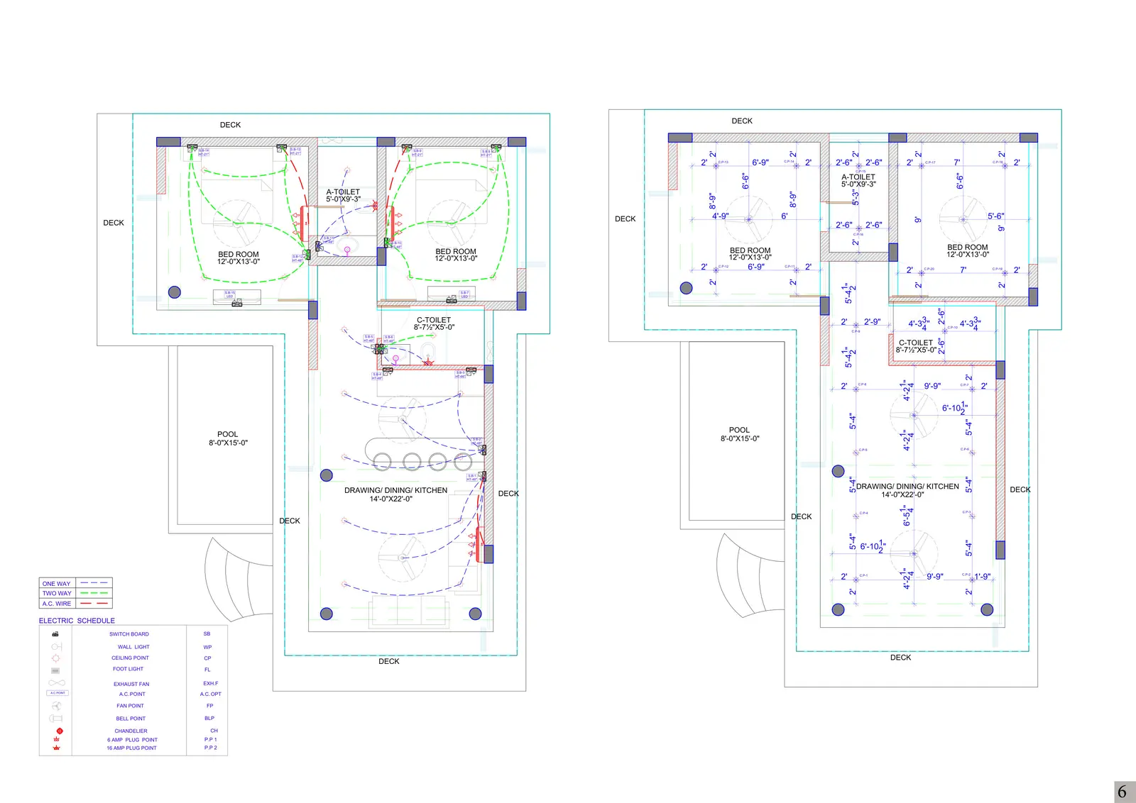 Electrical layouts for the villa with a point legend